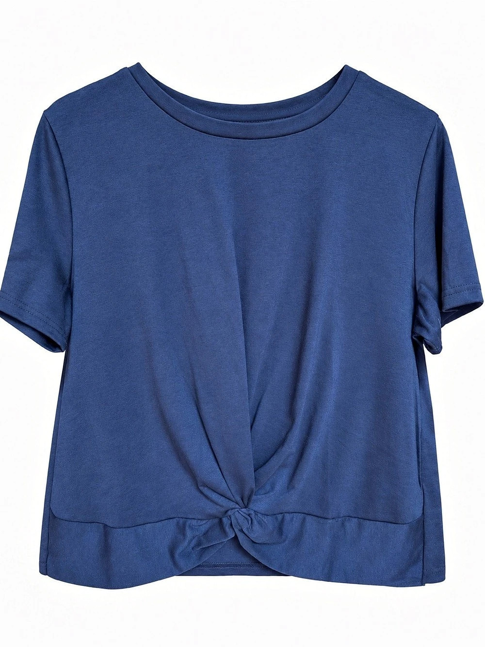 Amazon Navy Blue Twist Knot Front Short Sleeve Top